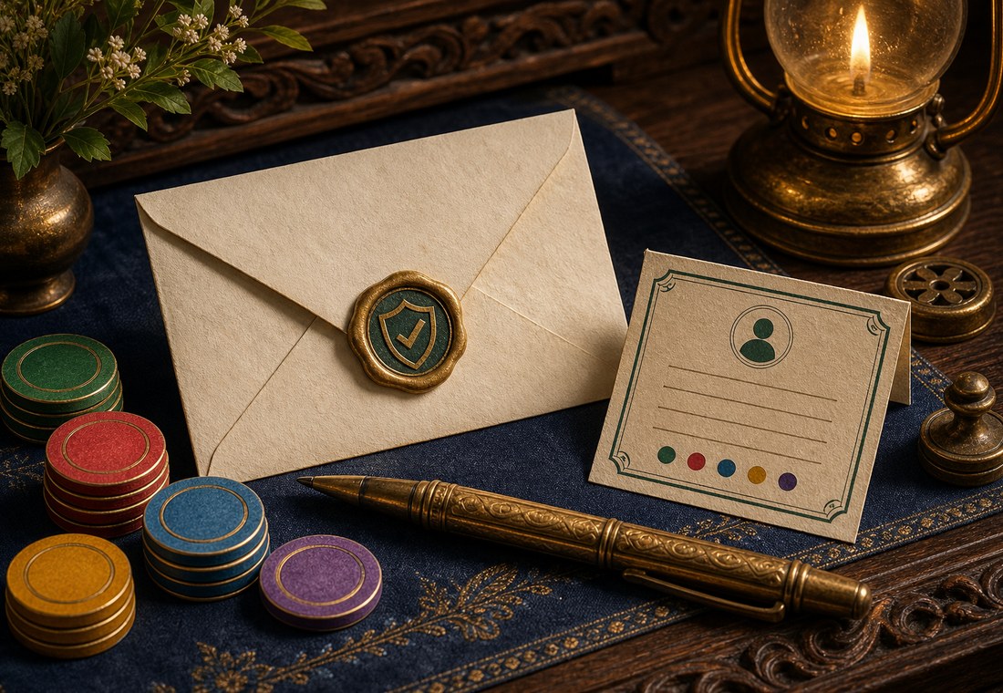 Premium contact card with shield, glass pen, and colour tokens
